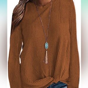 Caramel Long Sleeve T Shirts Casual Twist Knot Tops